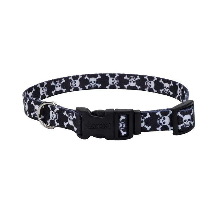 Coastal Pet Products Styles Adjustable Dog Collar Black Skull 5/8" x 10"-14"