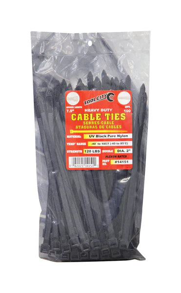 Tool City 7.9 in. L Black Cable Tie 120LB Heavy Duty 100 Pack