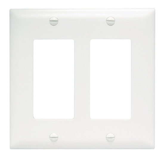 Pass & Seymour Thermoplastic Two Gang Decorator Wall Plate, White