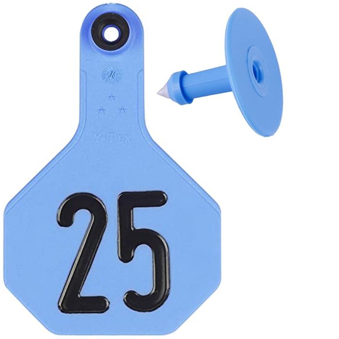 Y-Tex Numbered Cattle Id Ear Tags (Medium) 25 count 1 - 25 Blue